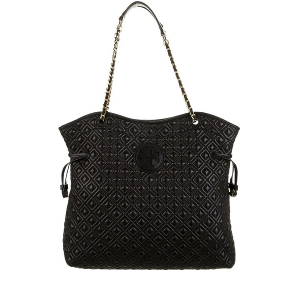 Tory Burch Marion Quilted Leather Slouchy Tote/Shoulder Bag in Black - Picture 2 of 13